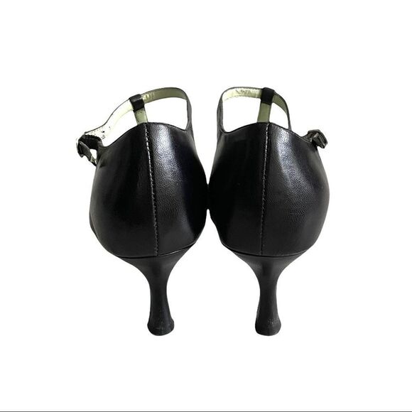 𝅺NATURALIZER Parfait Leather Ankle T-Strap Peep Toe Heels Sandals Black 7 - Picture 6 of 9